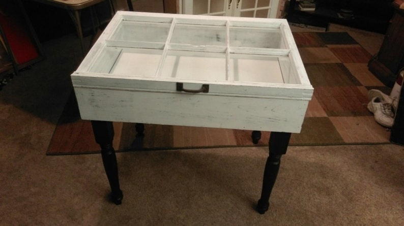 On Old Window End Table Shadow Box Accent Display Glass Top Rustic