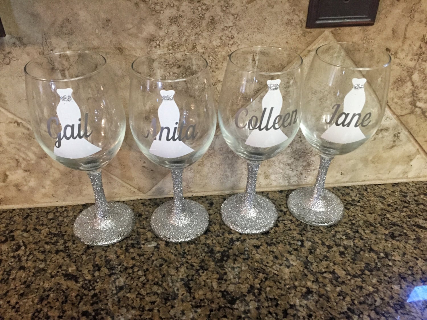 SALE Glitter wine glasses Bride wine glass gift for the Etsy