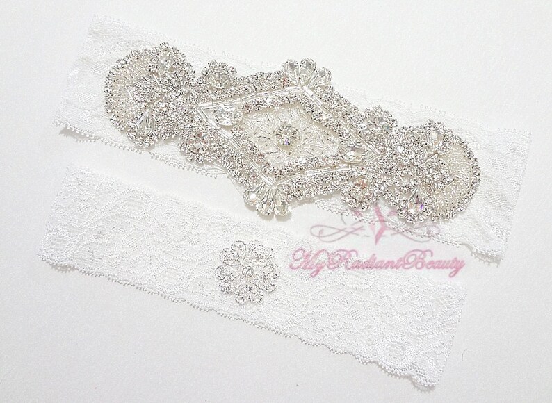 Bridal Garter Set Handmade Custom Garter Wedding Garter Daimond Applique Garter Wedding Rhinestone Garter Beaded Garter GTA0007