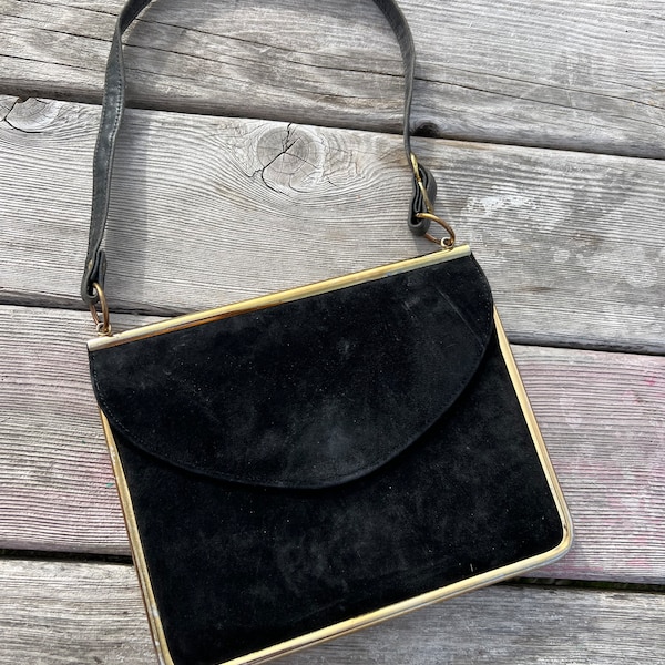 Velvet black hand bag