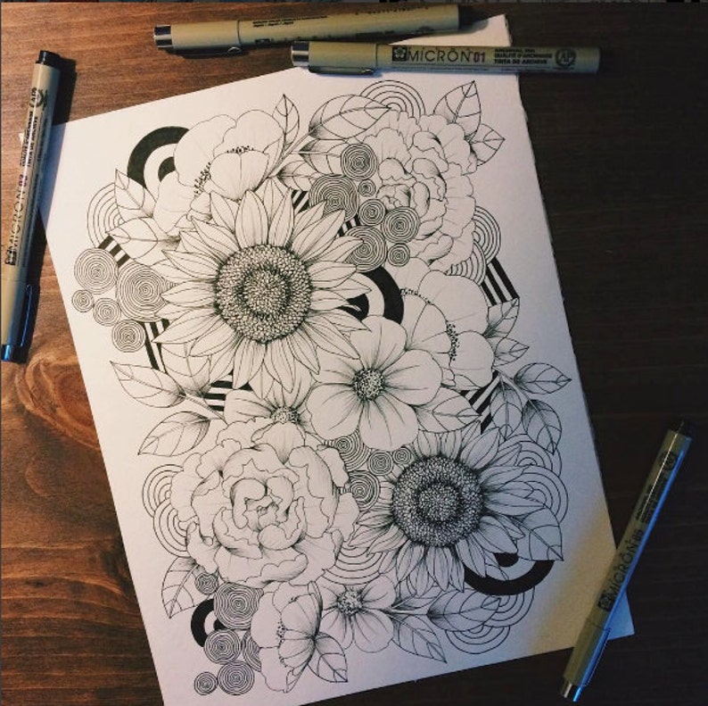 Floral Coloring Page 8.5x11 image 1