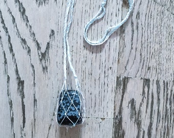 Snowflake Obsidian Macrame Necklace – for Grounding, Protection and an End to all that Disturbs and Darkens