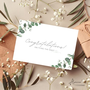 Congratulations Wedding Card: Tying the Knot, Eucalyptus Design (Digital Download)