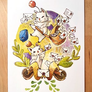 A5 Final Fantasy Moogle Print - Watercolour Art