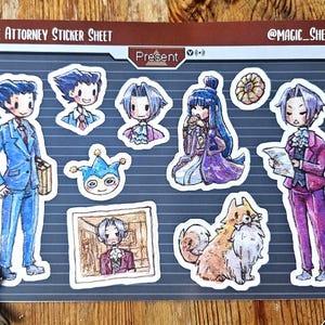 Ace Attorney Watercolour A5 Vinyl Sticker Sheet - Phoenix Wright, Edgeworth, Maya