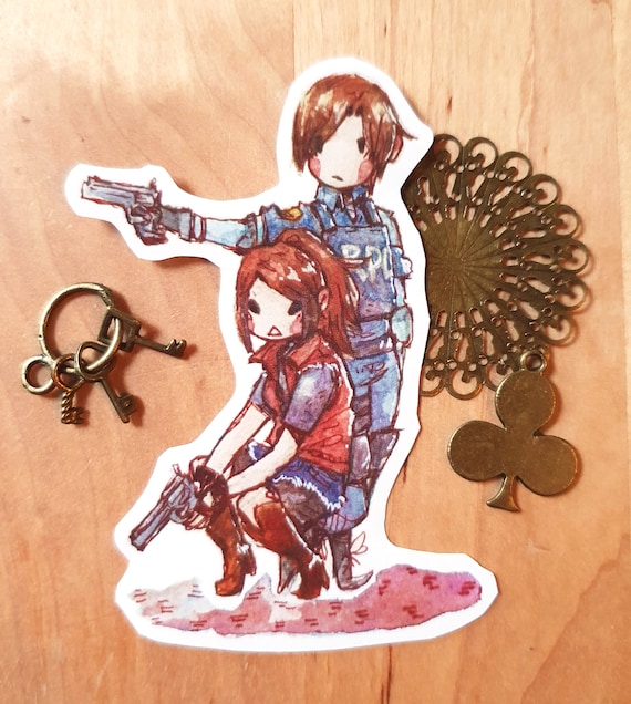 Claire Redfield Leon S Kennedy Chibi Re2 Sticker Resident Etsy