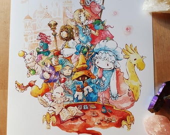 A4 / A5 Final Fantasy IX Art Print - FF9 Zidane, Vivi, Garnet, Eiko, Steiner, Queena Quen, Amarant, FFIX Watercolor Art