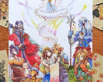 A4 / A5 Final Fantasy X Art Print - Yuna, Tidus, Rikku, Lulu, Wakka, Auron, Kimahri - FF10 Watercolor Art