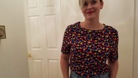 multi colored polka dot blouse