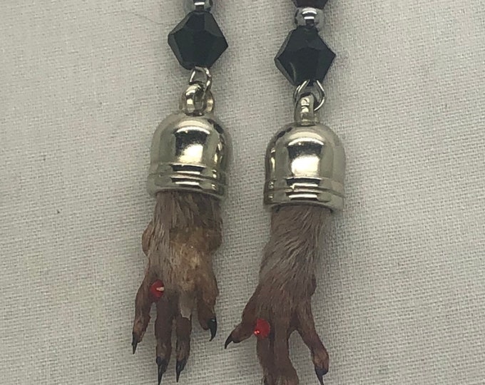 Taxidermy Rat feet Earrings with Red and black beads black polish and red ring real Rats Oddities