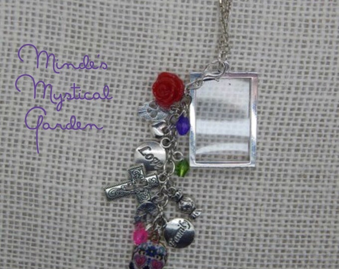 Day of the Dead Charm Necklace with Photo Frame Charm, removable charm