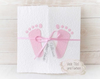 Carte bébé faite main "Petits Pieds" pour naissance et baptême, personnalisable, grand choix de titres ou titres souhaités