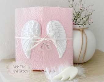 Funeral card and death notice "angel wings" for children, star children and babies, with light-up angel wings, customizable