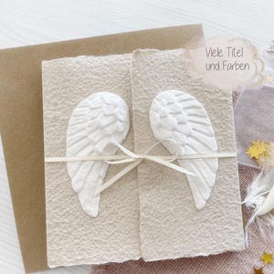 Trauerkarte "Engelsflügel" aus handgeschöpftem Papier, personalisierbar