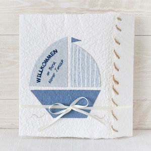 Glückwunschkarte Geburt Baby "Segelboot" aus handgeschöpftem Papier, personalisierbar