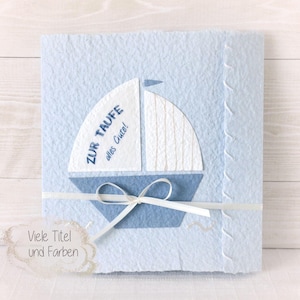 Glückwunschkarte zur Taufe, Kommunion und Konfiramtion "Segelboot" aus handgeschöpftem Papier, personalisierbar