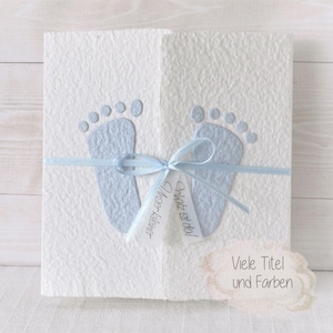 Geburtsanzeige oder Baby Ankündigung "Füsschen" aus handgeschöpftem Papier, personalisierbar