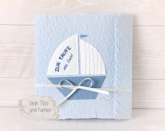 Handmade card "Sailboat" for birth, baptism, communion & confirmation, customizable, invitation, congratulations, desired title