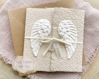Trauerkarte "Engelsflügel" aus handgeschöpftem Papier - Exklusive 3D Relief Karte personalisiert - Schweizer Manufaktur
