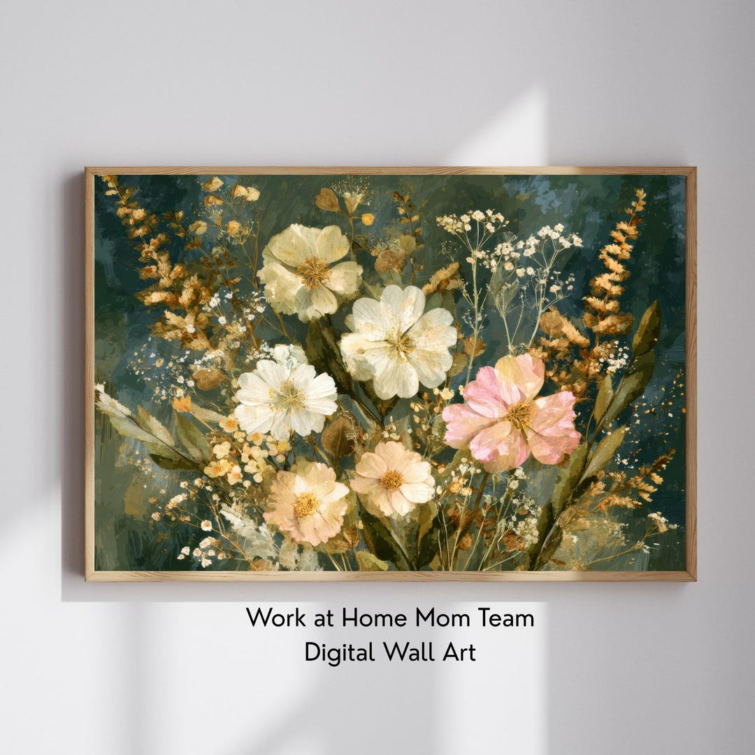 Vintage Wildflower Wall Art Print, Moody Botanical Floral Printable ...