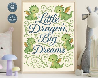 Baby Dragon Nursery Print: Whimsical Boys Room Wall Art (Digital Download)