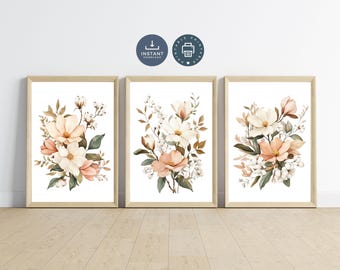 Magnolia Watercolor Prints Set: Southern Charm Floral Wall Art (Digital Download)