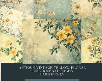 Vintage Yellow Floral Junk Journal Pages: Printable Ephemera (Digital Download)