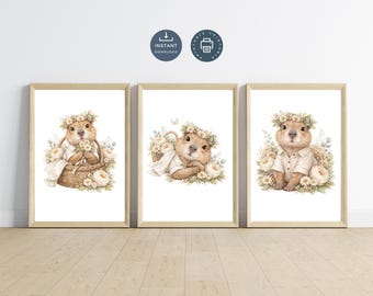 Capybara Nursery Wall Art, Set of 3 Prints, Children's Bedroom Decor, Digital Download Printable