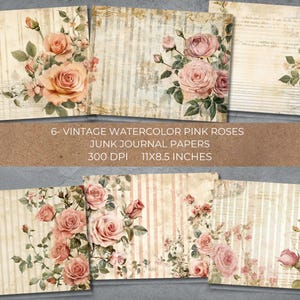 Pink Roses Florals Flowers Shabby Chic Junk Journal Papers Pages, Digital Printable Paper Crafts, Scrapbook, Collage, Vintage Antique, JPG