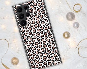 Rose Gold Black Leopard Print Clear Phone Case for Samsung®, Flexible, S23 Phone Case, S22 S21 phone case, S10 S20, Samsung Galaxy case