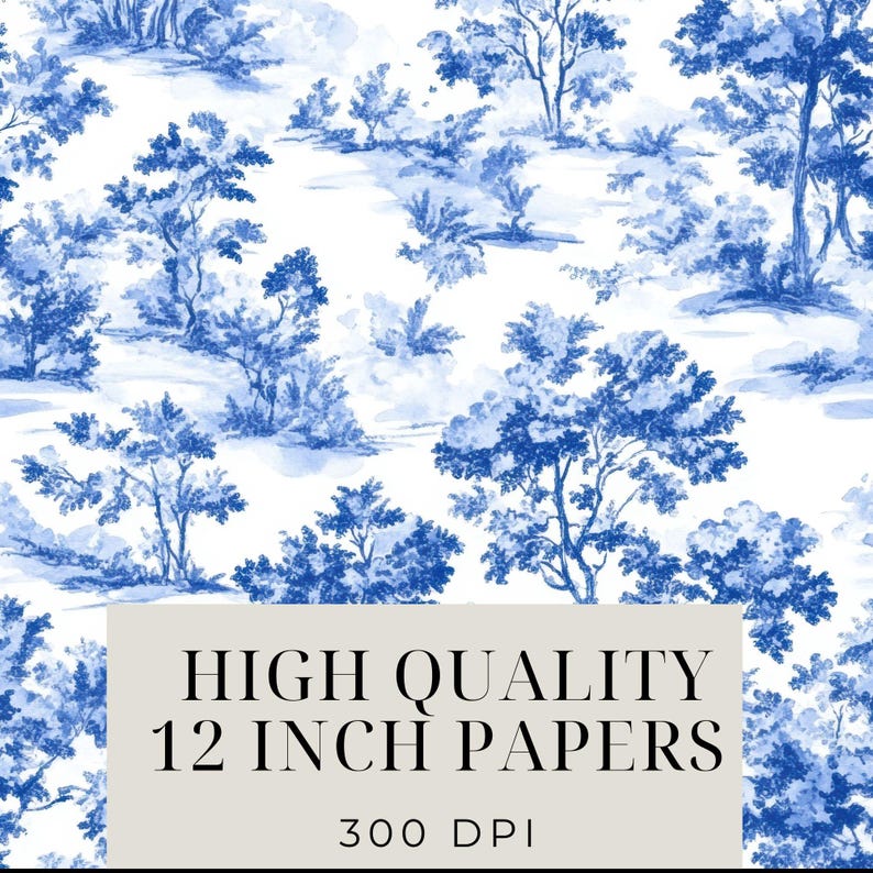 Vintage Blue Toile De Jouy Digital Printable Paper Pack, Watercolor ...