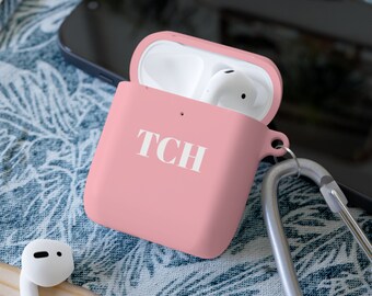 Monogrammed AirPods and AirPods Pro Case Cover, Black Mint Pink Navy with White Monogram Initials or Name, Gift for Him or Her,