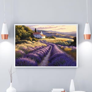 Watercolor Lavender Field Print: Rustic Farmhouse Wall Art (Digital Download