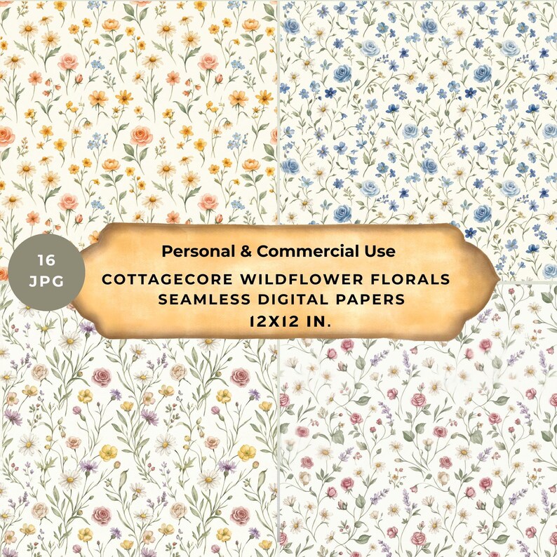 Cottagecore Wildflower Floral Seamless Digital Papers, Vintage ...