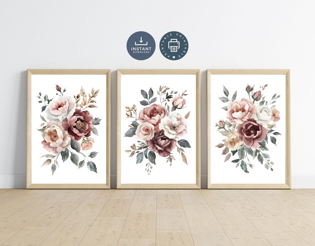 Blush Pink Watercolor Floral Prints: Boho Nursery Wall Art (digital ...
