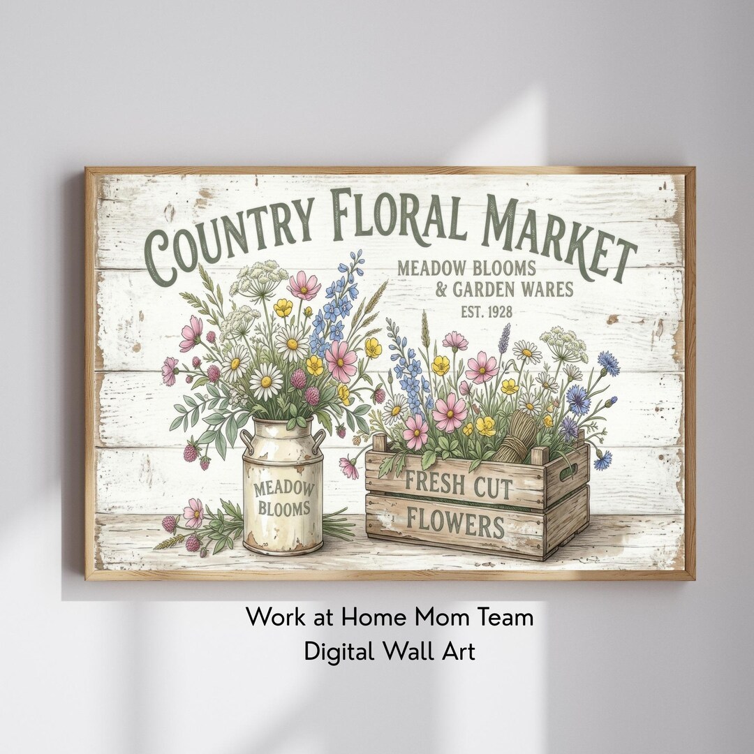 Rustic Country Wildflowers Wall Art Print, Farmhouse Flower Market Wall ...