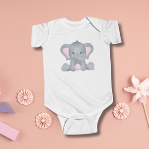 Pink Gray Elephant Baby Infant Newborn Bodysuit, Baby Shower Gift Baby Girl, New Baby Gift, 1st Birthday gift, Sizes 3M, 6M,12M, 18M, 24M image 2