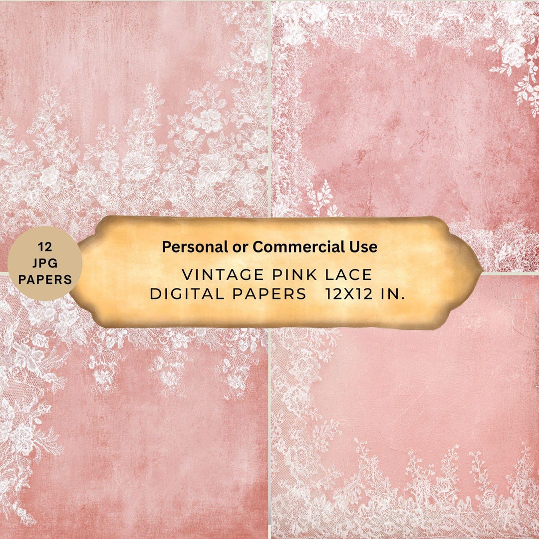 Pink Lace Digital Paper: Vintage Shabby Chic Scrapbook Junk Journal ...