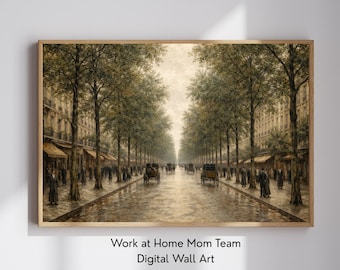 Vintage Victorian Parisian Paris Street Scene Wall Art Print, Printable Digital Download