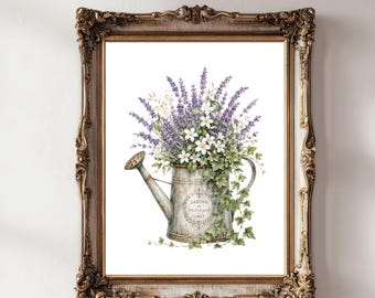 Lavender Botanical Floral Wall Art Print, Vintage French Country Provence Cottage Garden Printable Decor, Digital Download