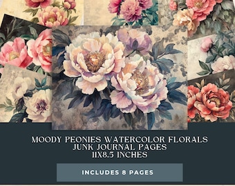 Moody Peonies Junk Journal Pages: Floral Ephemera (Digital Download)