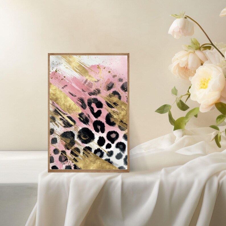 Leopard Print Wall Art Set: Pink Gold Abstract Prints (digital Download ...