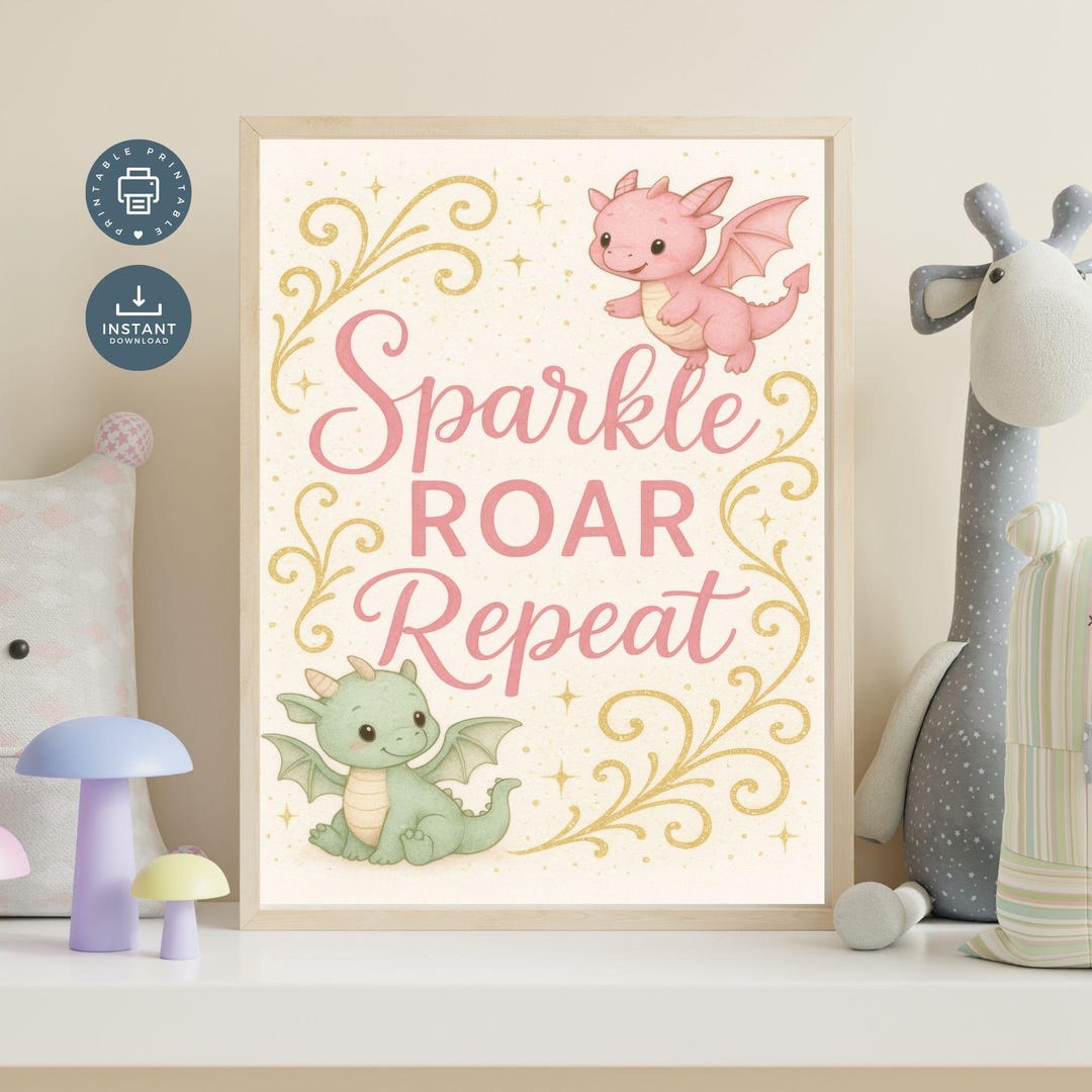 Baby Dragon Nursery Print: Whimsical Girls Room Wall Art (digital ...
