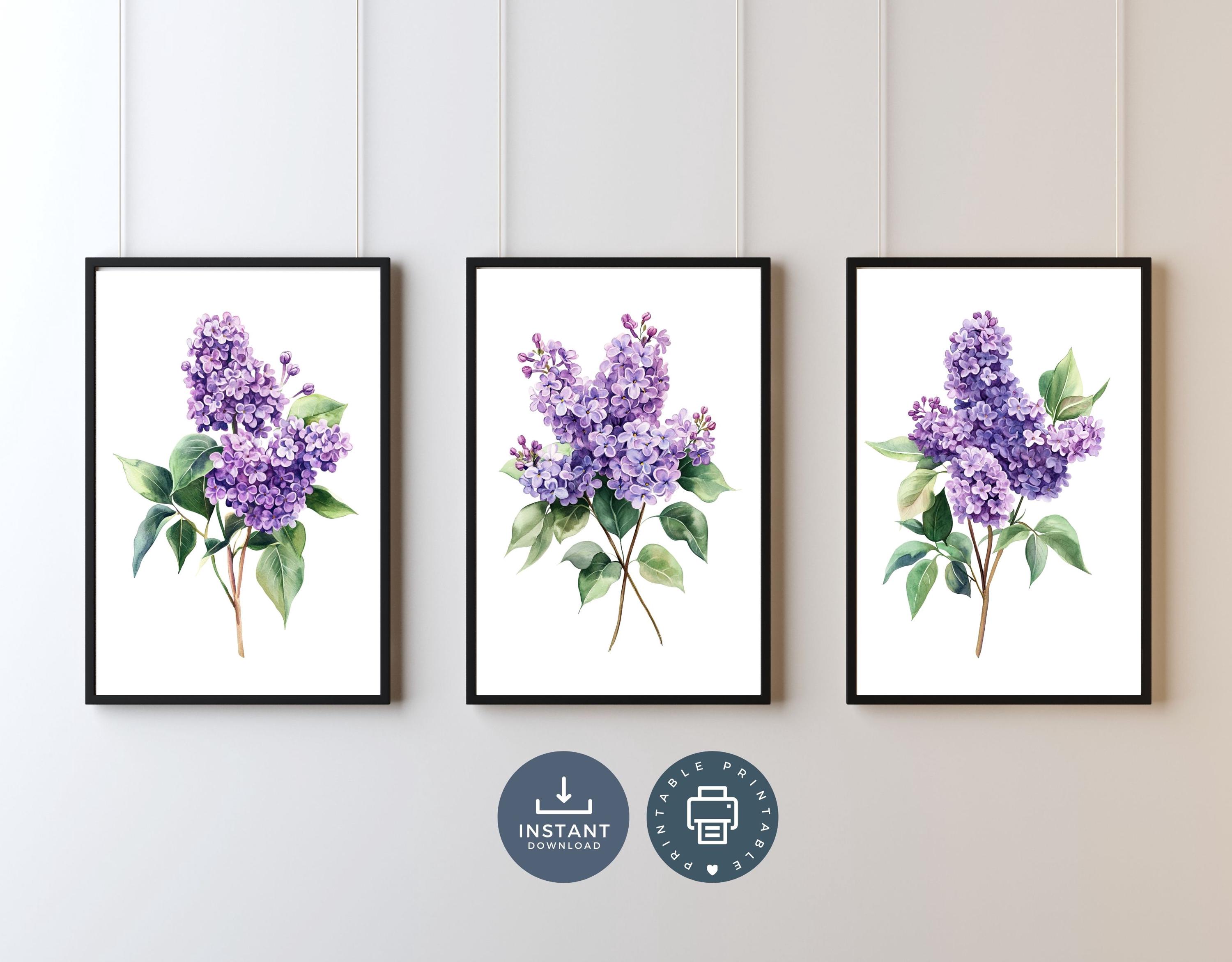 Purple Lilacs Watercolor Print Set: Floral Wall Art (digital Download ...
