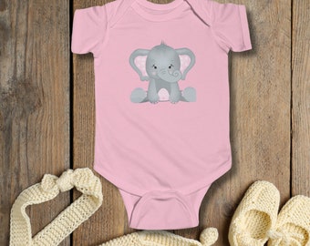 Pink Gray Elephant Baby Infant Newborn Bodysuit, Baby Shower Gift Baby Girl, New Baby Gift, 1st Birthday gift, Sizes 3M, 6M,12M, 18M, 24M