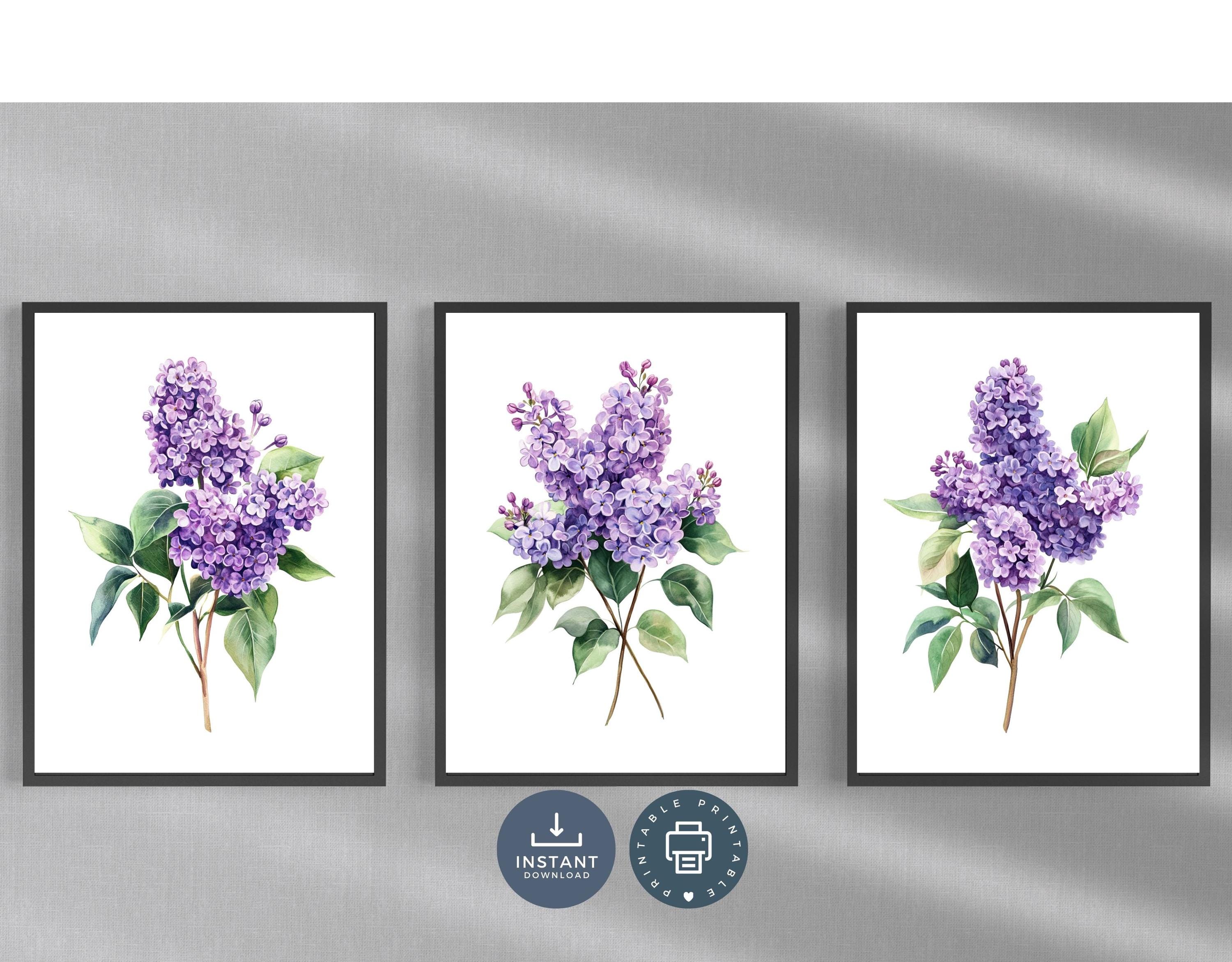 Purple Lilacs Watercolor Print Set: Floral Wall Art (digital Download ...
