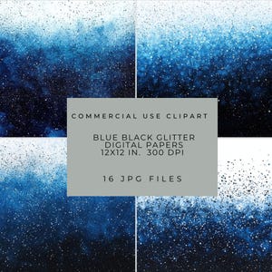 Carta digitale glitterata blu e nera, download immediato, uso commerciale, scrapbooking, carta stampabile, diario spazzatura, sfondo glamour e scintillante