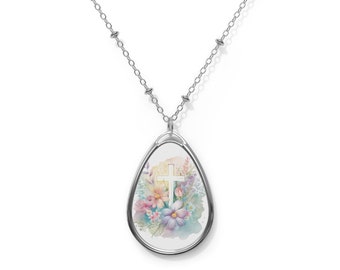 Cross Necklace Watercolor Floral Background, Gift for her, Religious, Christian, Confirmation Gift, Women's Cross Necklace Floral Design