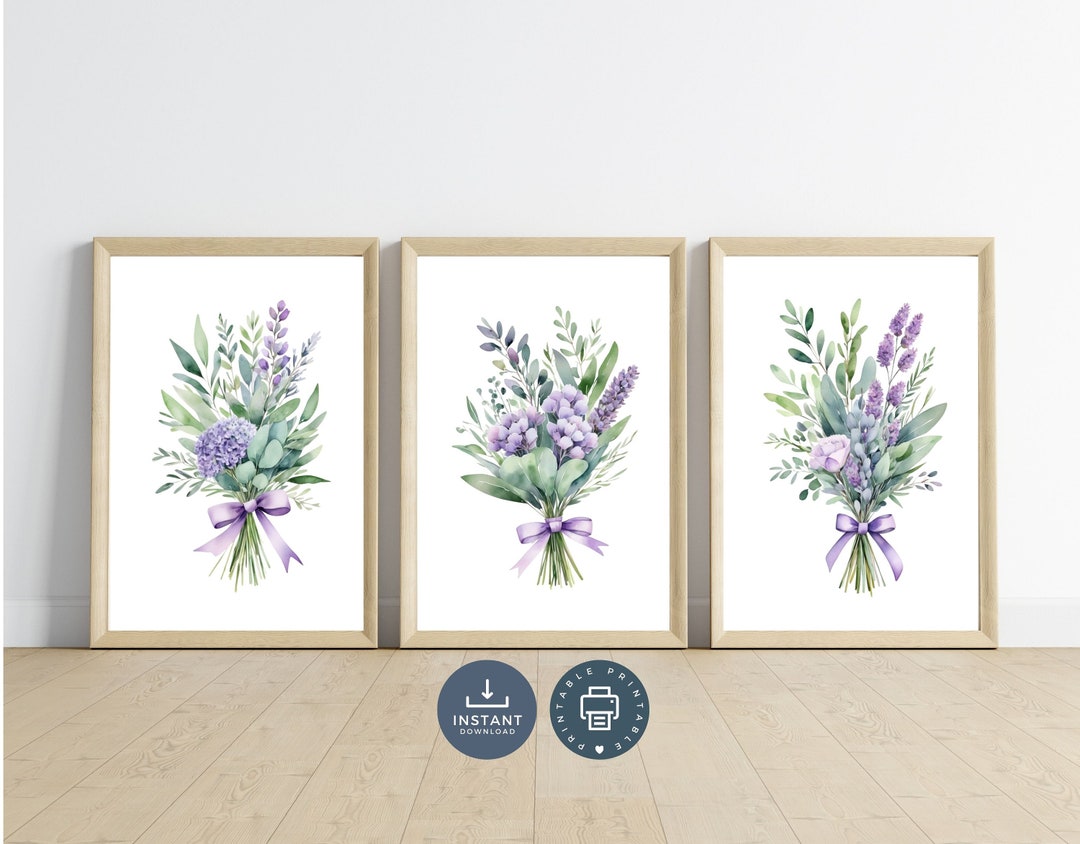 Lavender Eucalyptus Watercolor Print Set: Purple Floral Wall Art ...