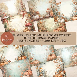 Conjunto de páginas de diário, abóboras, cogumelos, floresta, lixo, papel, impressão digital, download instantâneo, scrapbooking, artesanato em papel, colagem, JPG